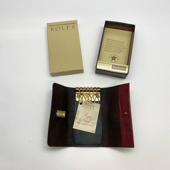 As Is Vintage ROLFs Key Kaddy Burgundy Leather Cowhide Trifold Key Holder‎ NOS - Picture 1 of 8